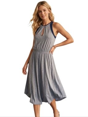 REVOLVE x BELLA LUXX Navy Gray Peephole Sleeveless Midi Dress Modal Silk NWT